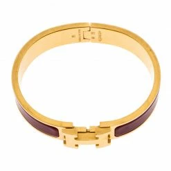 Hermes Hermès Clic H Rouge Red Enamel Gold Plated Narrow Bracelet PM For Women -Deals Hermes Store luxury women hermes used accessories p264896 007