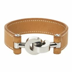 Hermes Brown Leather Interlocking Bracelet 18 CM For Women