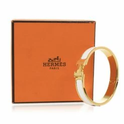 Hermes Hermès Clic H White Gold Plated Bracelet For Women -Deals Hermes Store luxury women hermes used accessories p26648 006