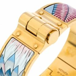 Hermes Hermès Gold Plated Savana Dance Enamel Hinged Bangle Bracelet For Women -Deals Hermes Store luxury women hermes used accessories p266505 002