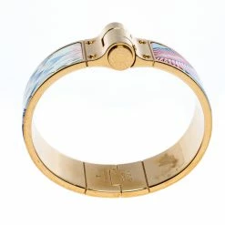 Hermes Hermès Gold Plated Savana Dance Enamel Hinged Bangle Bracelet For Women -Deals Hermes Store luxury women hermes used accessories p266505 003
