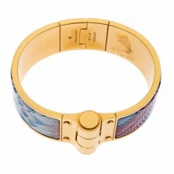 Hermes Hermès Gold Plated Savana Dance Enamel Hinged Bangle Bracelet For Women -Deals Hermes Store luxury women hermes used accessories p266505 006