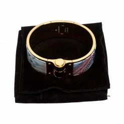 Hermes Hermès Gold Plated Savana Dance Enamel Hinged Bangle Bracelet For Women -Deals Hermes Store luxury women hermes used accessories p266505 007