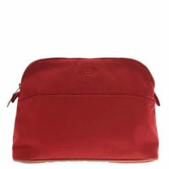 Hermes Red Canvas Trousse De Voyage Bolide Pouch For Women