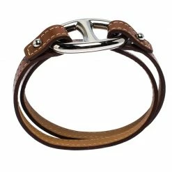 Hermes Hermès Brown Leather Granville Double Tour Bracelet M For Women -Deals Hermes Store luxury women hermes used accessories p268746 003