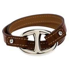 Hermes Hermès Brown Leather Granville Double Tour Bracelet M For Women