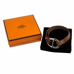 Hermes Hermès Brown Leather Granville Double Tour Bracelet M For Women -Deals Hermes Store luxury women hermes used accessories p268746 006