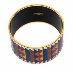 Hermes Hermès Multicolor Enamel Rayures Mosaïque Wide Bangle Bracelet For Women -Deals Hermes Store luxury women hermes used accessories p269366 001