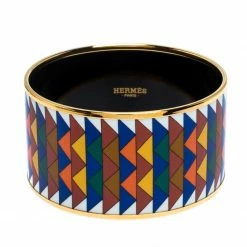 Hermes Hermès Multicolor Enamel Rayures Mosaïque Wide Bangle Bracelet For Women