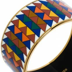 Hermes Hermès Multicolor Enamel Rayures Mosaïque Wide Bangle Bracelet For Women -Deals Hermes Store luxury women hermes used accessories p269366 005