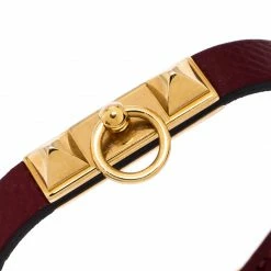 Hermes Hermès Rouge Grenat Leather Micro Rivale Bracelet S For Women 10 Hermes Hermès Rouge Grenat Leather Micro Rivale Bracelet S For Women -Deals Hermes Store luxury women hermes used accessories p270006 003