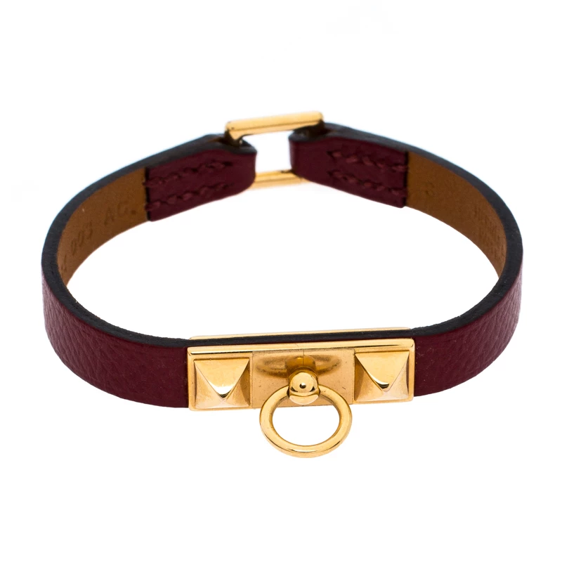 Hermes Hermès Rouge Grenat Leather Micro Rivale Bracelet S For Women 3 Hermes Hermès Rouge Grenat Leather Micro Rivale Bracelet S For Women
