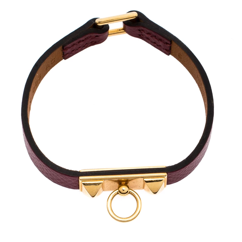 Hermes Hermès Rouge Grenat Leather Micro Rivale Bracelet S For Women 7 Hermes Hermès Rouge Grenat Leather Micro Rivale Bracelet S For Women - Image 5