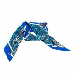 Hermes Hermès Blue Equestrian Print Silk Twilly Scarf For Women -Deals Hermes Store luxury women hermes used accessories p271316 001