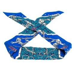 Hermes Hermès Blue Equestrian Print Silk Twilly Scarf For Women -Deals Hermes Store luxury women hermes used accessories p271316 003