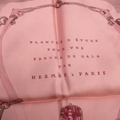 Hermes Rose Etude Pour Une Parure De Gala Print Silk Scarf For Women -Deals Hermes Store luxury women hermes used accessories p271535 003