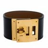 Hermes Kelly Dog Black Leather Yellow Gold Plated Wide Bracelet For Women -Deals Hermes Store luxury women hermes used accessories p272250 004