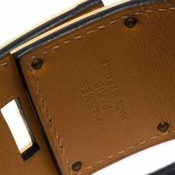 Hermes Kelly Dog Black Leather Yellow Gold Plated Wide Bracelet For Women -Deals Hermes Store luxury women hermes used accessories p272250 005