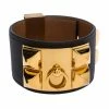 Hermes Hermès Collier De Chien Graphite Grey Leather Gold Plated Wide Cuff Bracelet S For Women -Deals Hermes Store luxury women hermes used accessories p272443 003