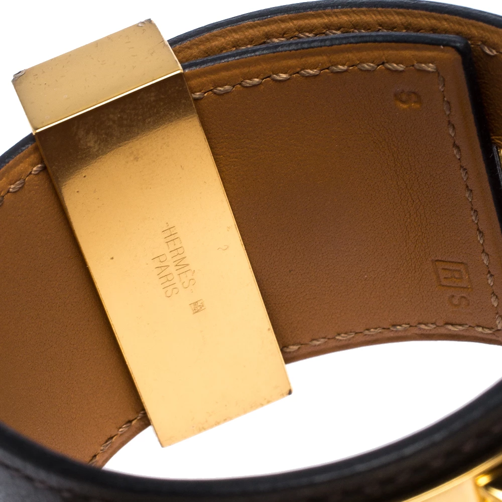 Hermes Hermès Collier De Chien Graphite Grey Leather Gold Plated Wide Cuff Bracelet S For Women 8 Hermes Hermès Collier De Chien Graphite Grey Leather Gold Plated Wide Cuff Bracelet S For Women - Image 6