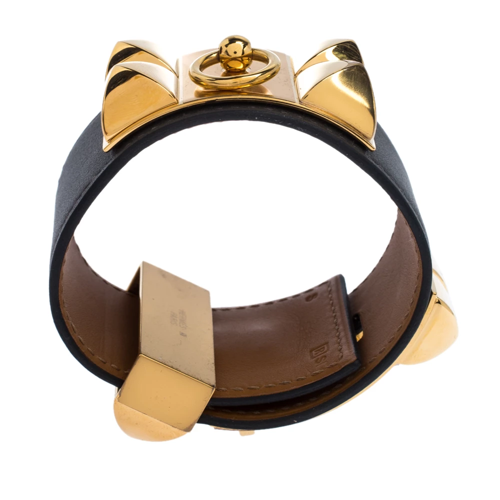 Hermes Hermès Collier De Chien Graphite Grey Leather Gold Plated Wide Cuff Bracelet S For Women 7 Hermes Hermès Collier De Chien Graphite Grey Leather Gold Plated Wide Cuff Bracelet S For Women - Image 5