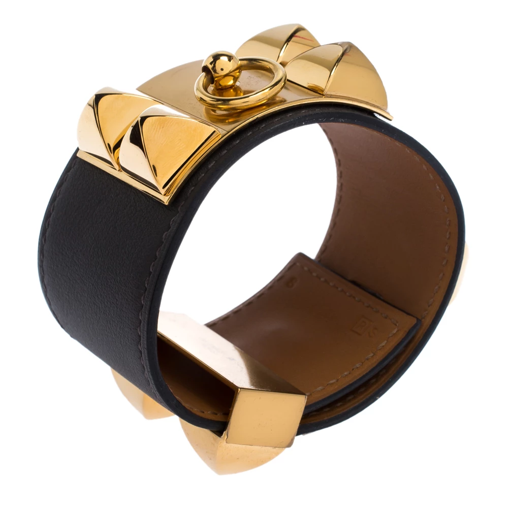 Hermes Hermès Collier De Chien Graphite Grey Leather Gold Plated Wide Cuff Bracelet S For Women 4 Hermes Hermès Collier De Chien Graphite Grey Leather Gold Plated Wide Cuff Bracelet S For Women - Image 2