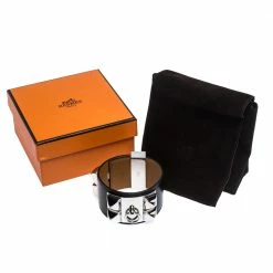 Hermes Collier De Chien Black Leather Palladium Plated Wide Cuff Bracelet S For Women -Deals Hermes Store luxury women hermes used accessories p272541 001