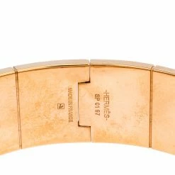 Hermes Blue Enamel Gold Plated Hinged Cuff Bracelet For Women -Deals Hermes Store luxury women hermes used accessories p272940 004