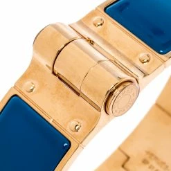 Hermes Blue Enamel Gold Plated Hinged Cuff Bracelet For Women -Deals Hermes Store luxury women hermes used accessories p272940 007
