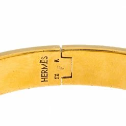 Hermes Clic H Brown Enamel Gold Plated Narrow Bracelet PM For Women -Deals Hermes Store luxury women hermes used accessories p273276 003