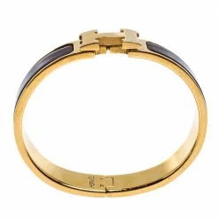 Hermes Clic H Brown Enamel Gold Plated Narrow Bracelet PM For Women -Deals Hermes Store luxury women hermes used accessories p273276 004