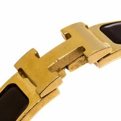 Hermes Clic H Brown Enamel Gold Plated Narrow Bracelet PM For Women -Deals Hermes Store luxury women hermes used accessories p273276 006