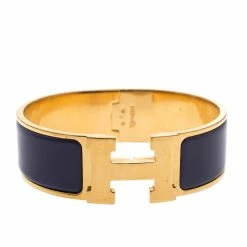 Hermes Hermès Clic Clac H Iris Purple Gold Plated Wide Bracelet GM For Women