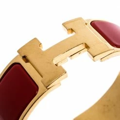 Hermes Hermès Clic Clac H Rouge Amarante Gold Plated Wide Bracelet PM For Women -Deals Hermes Store luxury women hermes used accessories p275346 001