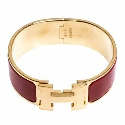 Hermes Hermès Clic Clac H Rouge Amarante Gold Plated Wide Bracelet PM For Women -Deals Hermes Store luxury women hermes used accessories p275346 006