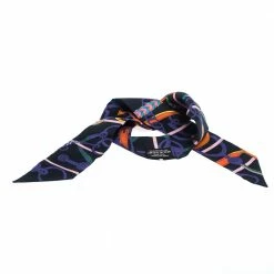Hermes Black Panoplie Equestre Print Silk Twilly Scarf For Women