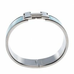Hermes Hermès Clic Clac H Blue Enamel Palladium Plated Wide Bracelet GM For Women -Deals Hermes Store luxury women hermes used accessories p276380 005