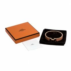 Hermes Clic H Peach Pink Enamel Gold Plated Narrow Bracelet PM For Women -Deals Hermes Store luxury women hermes used accessories p276876 001