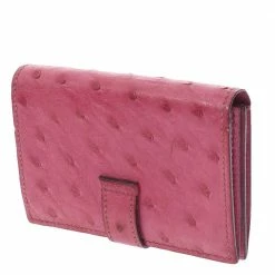 Hermes Pink Ostrich Leather Bearn Card Holder For Women -Deals Hermes Store luxury women hermes used accessories p280213 006