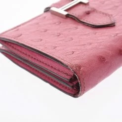 Hermes Pink Ostrich Leather Bearn Card Holder For Women -Deals Hermes Store luxury women hermes used accessories p280213 007