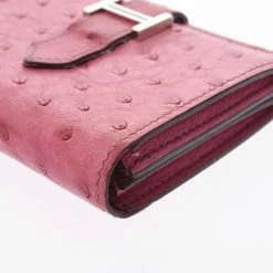 Hermes Pink Ostrich Leather Bearn Card Holder For Women -Deals Hermes Store luxury women hermes used accessories p280213 008