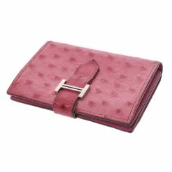 Hermes Pink Ostrich Leather Bearn Card Holder For Women -Deals Hermes Store luxury women hermes used accessories p280213 011