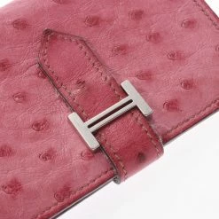 Hermes Pink Ostrich Leather Bearn Card Holder For Women -Deals Hermes Store luxury women hermes used accessories p280213 012