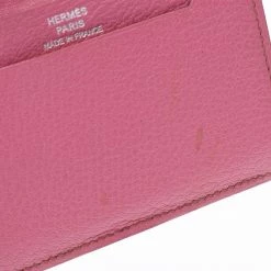 Hermes Pink Ostrich Leather Bearn Card Holder For Women -Deals Hermes Store luxury women hermes used accessories p280213 017