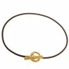 Hermes Glenan Brown Leather Gold Tone Toggle Choker Necklace For Women -Deals Hermes Store luxury women hermes used accessories p280617 003