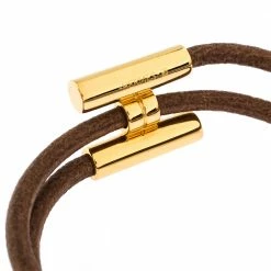 Hermes Tournis Tresse Brown Leather Gold Plated Wrap Bracelet For Women -Deals Hermes Store luxury women hermes used accessories p280961 004