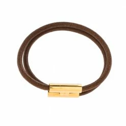Hermes Tournis Tresse Brown Leather Gold Plated Wrap Bracelet For Women -Deals Hermes Store luxury women hermes used accessories p280961 006