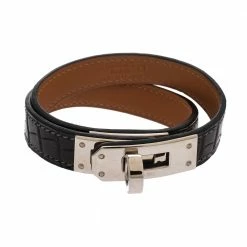 Hermes Kelly Double Tour Black Exotic Leather Palladium Plated Bracelet S For Women -Deals Hermes Store luxury women hermes used accessories p280967 002