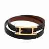 Hermes Behapi Black Leather Gold Plated Double Tour Reversible Bracelet M For Women -Deals Hermes Store luxury women hermes used accessories p280987 001