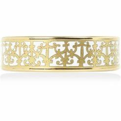Hermes Balcons Du Guadalquivir White Enamel Gold Plated Wide Bangle For Women -Deals Hermes Store luxury women hermes used accessories p28135 004
